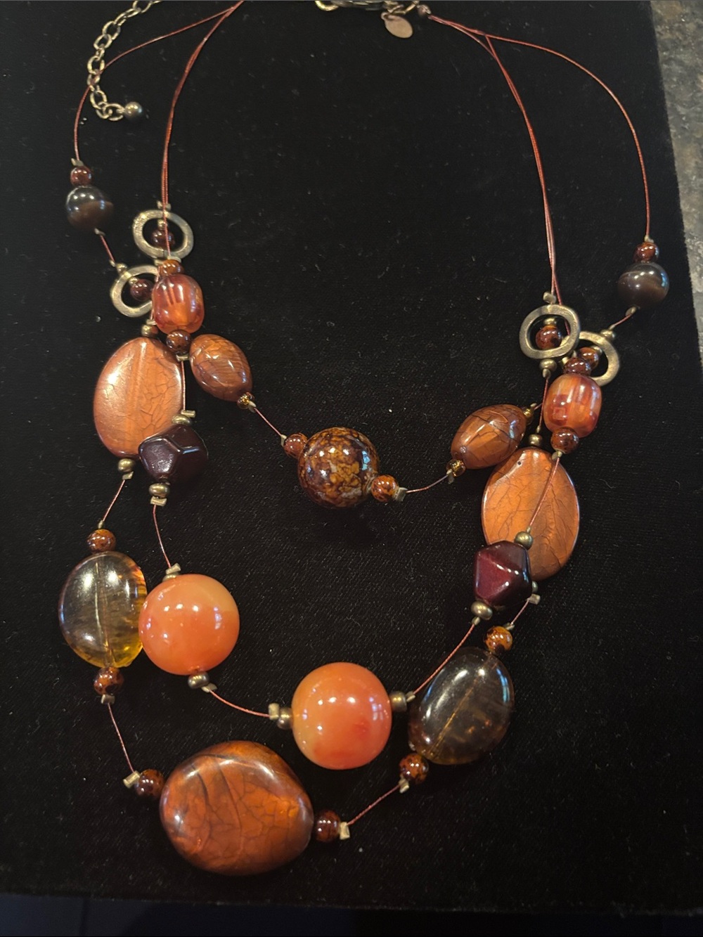 Chico's Layered Orange and Amber Beaded Necklace